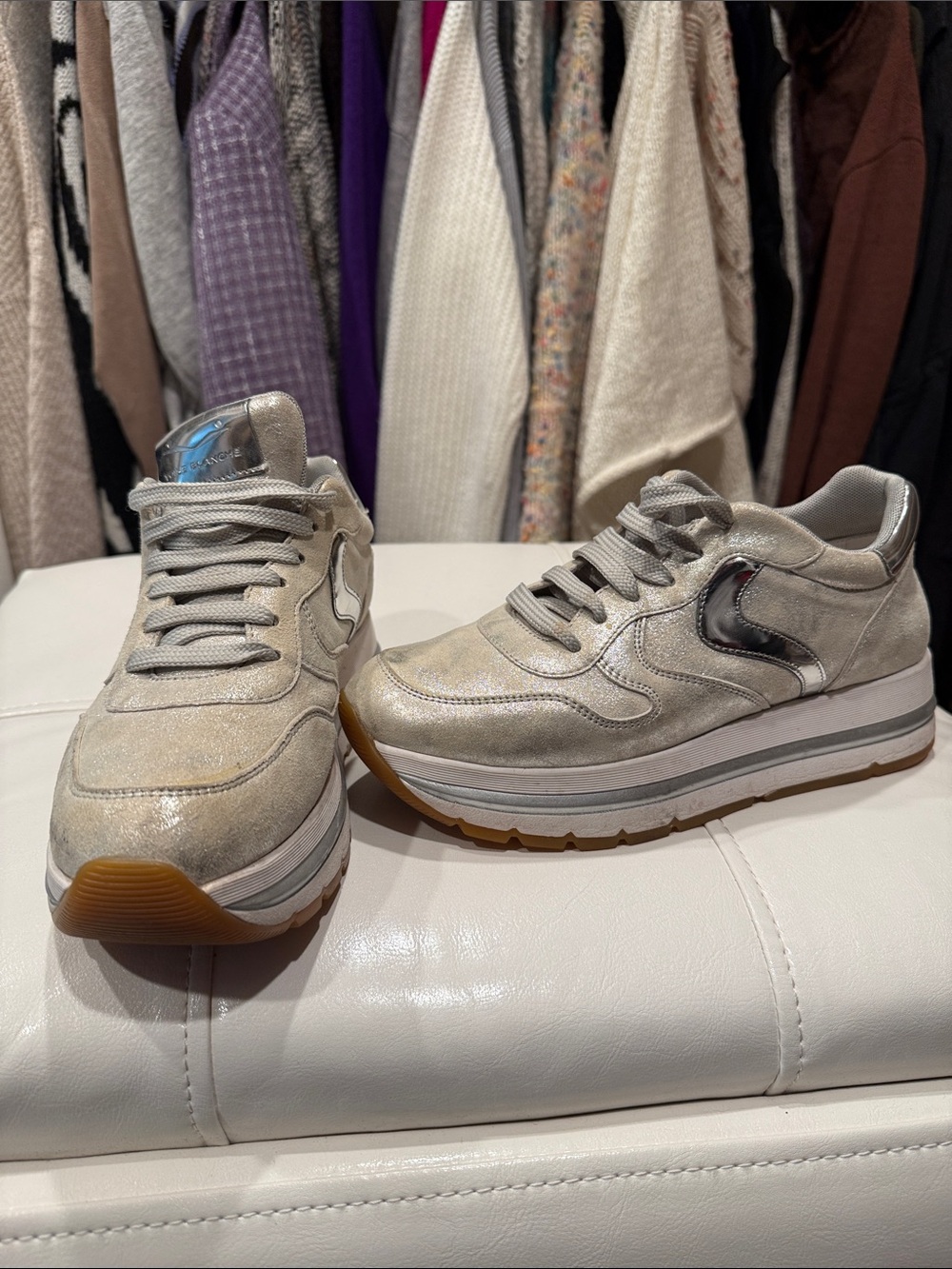 Voile Blanche Metallic Silver Wedge Sneakers